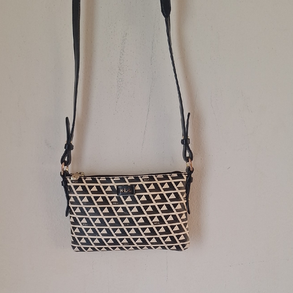 Ralph Lauren Black and Cream Geometric Crossbody Bag